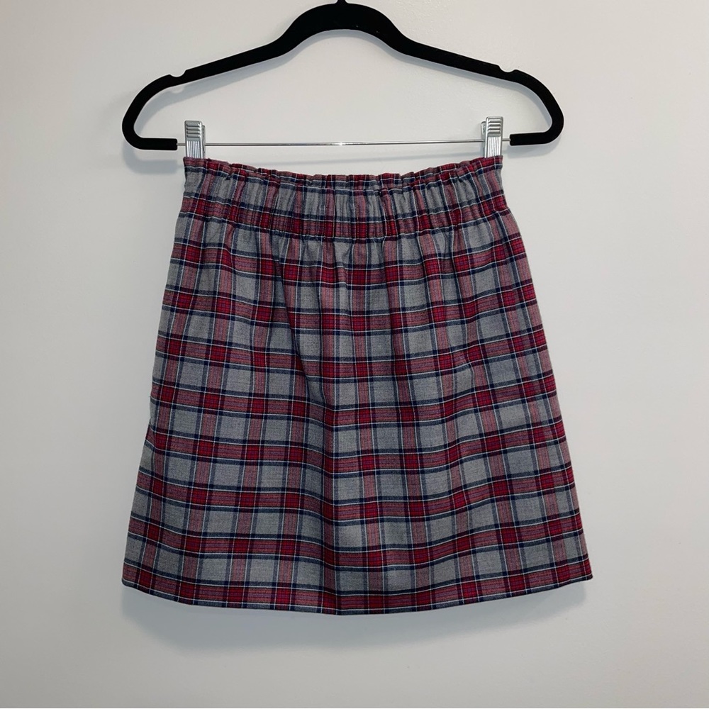 J. Crew Grey Plaid Wool Blend Stretch Waist Mini Skirt Size 0